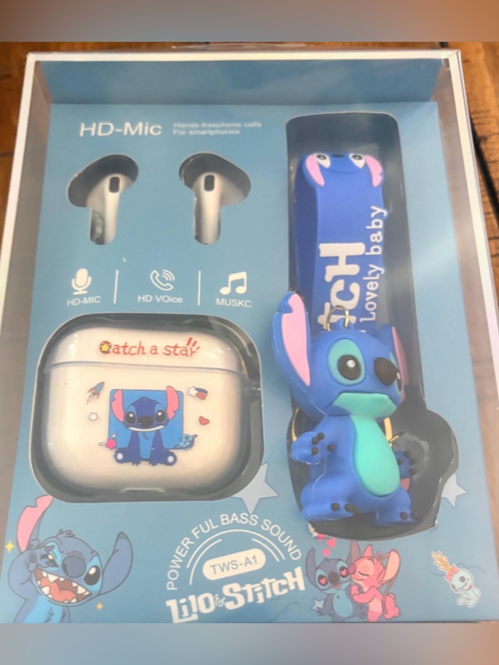 Unbranded Blue Lilo & Stitch Wireless Earbuds with Charging Case and Strap